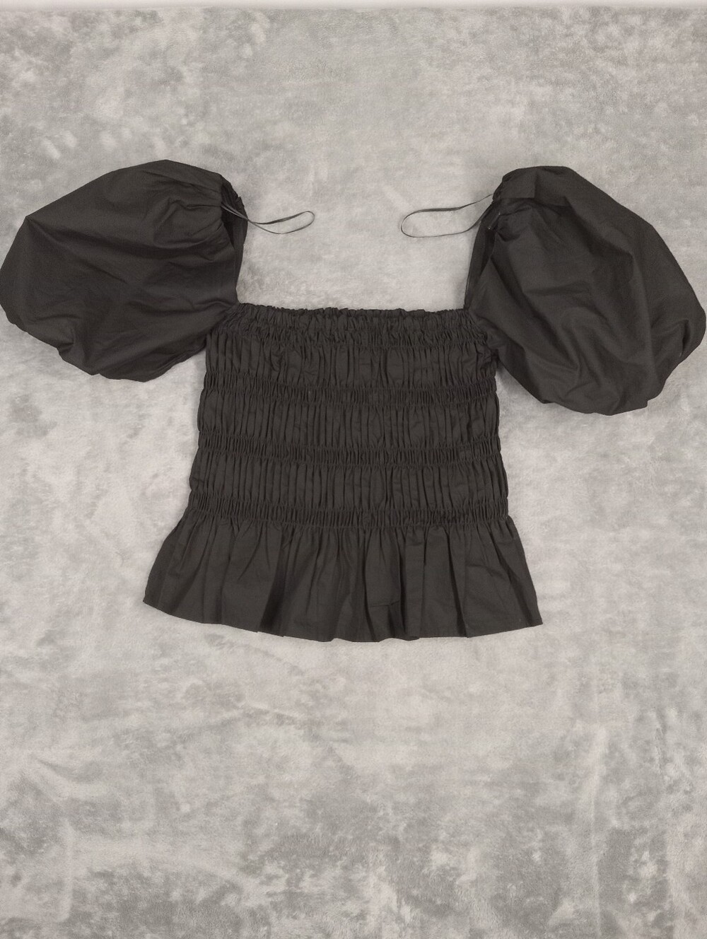 Astr Women's Black Puff Sleeve Smocked Peplum Top - Women Suze Small NWT